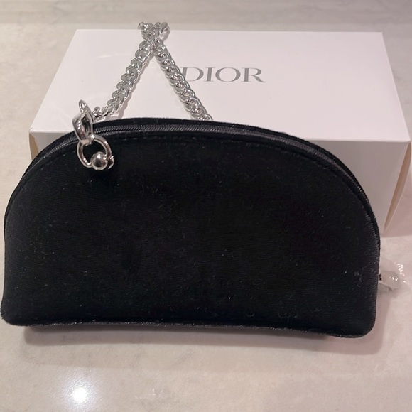 DIOR Velvet Black Crossbody Handbag chain Purse Evening Bag/makeup - Picture 3 of 16